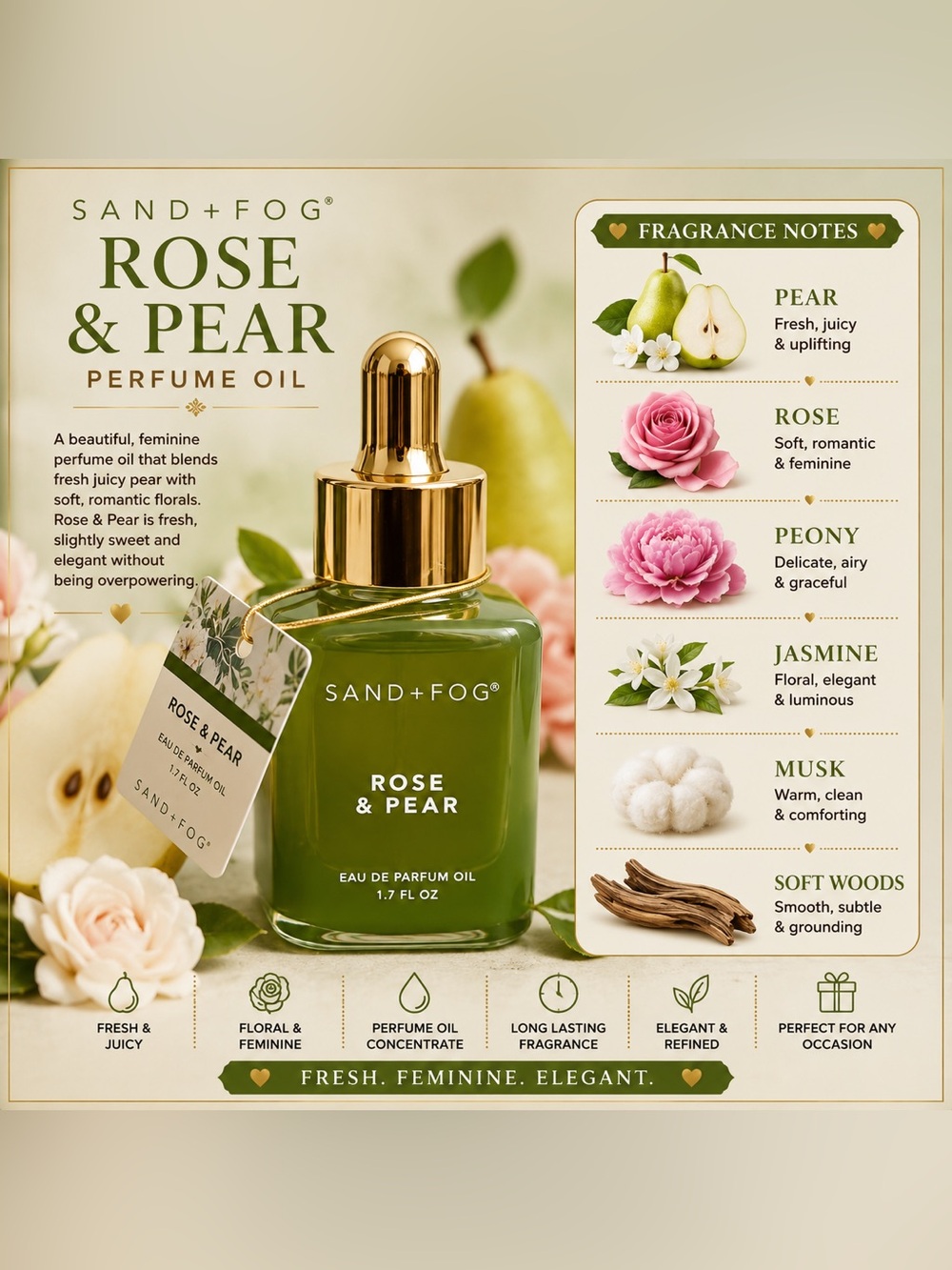 Sand + Fog Rose & Pear Oil — Green